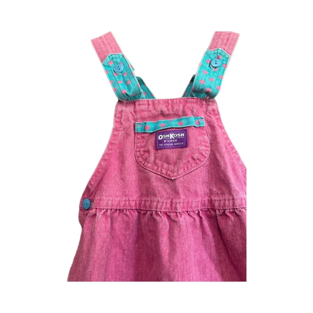 OshKosh B'gosh Jumper Dress Kids 4T Pink Good Denim Polka Dot Vintage Style